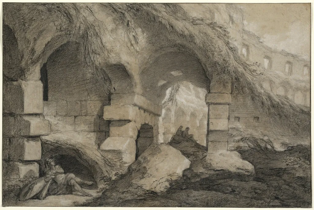The Interior of the Colosseum, by Charles Michel-Ange Challe, chalk, 1745