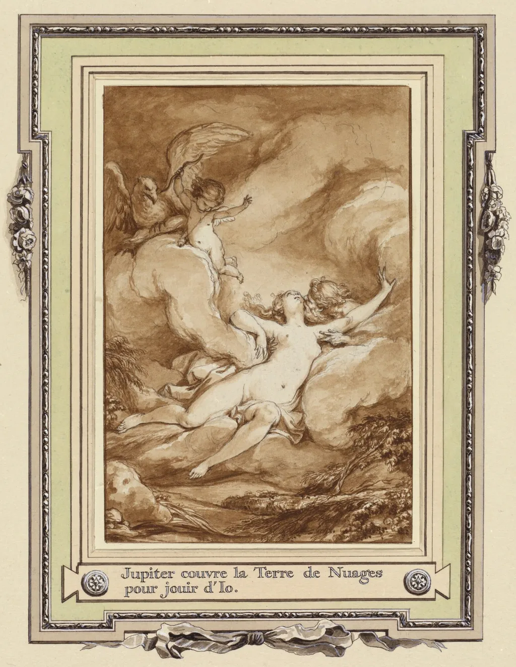 Jupiter couvre la Terre de Nuages pour jouir d'Io, by Charles Monnet, ink, 1769
