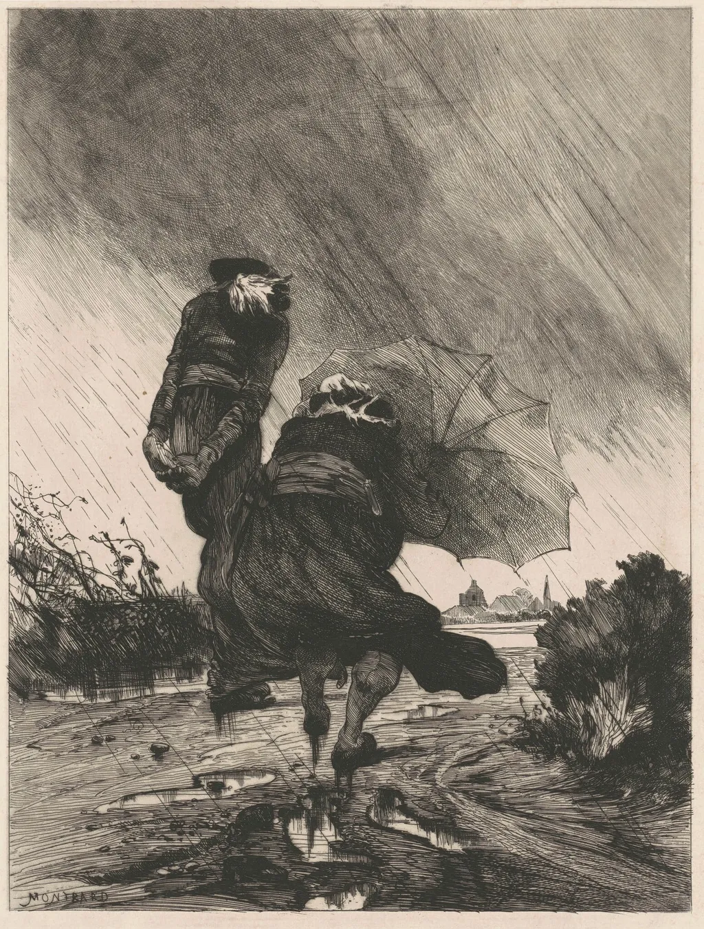 Retour d'une bonne action, by Charles Montbard, ink, 1875