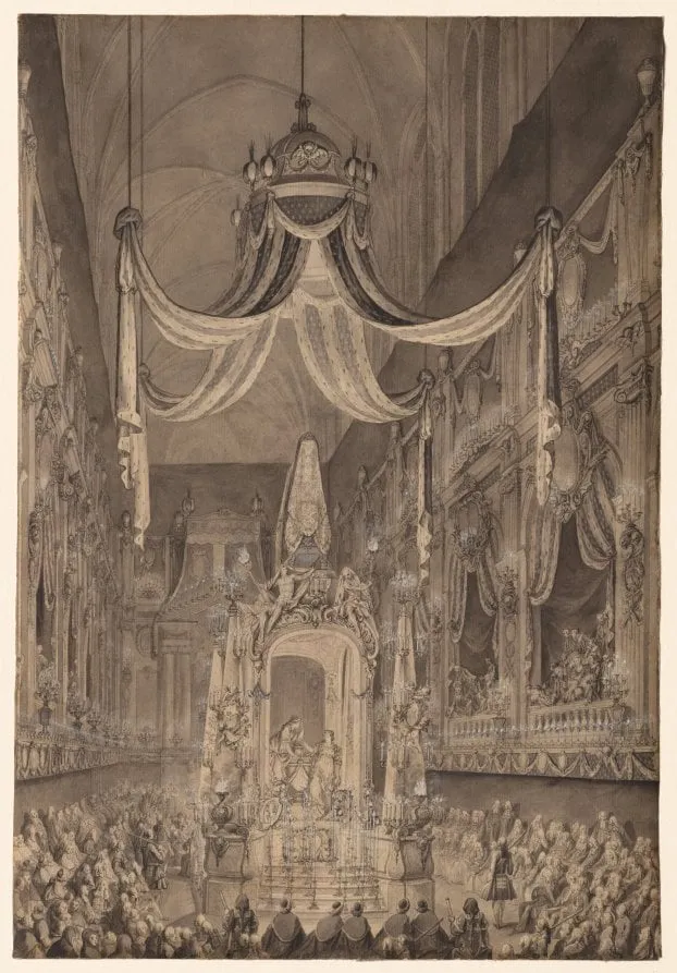 Funeral for Marie-Thérèse of Spain, Dauphine of France, in the Church of Nôtre Dame, Paris, on November 24, 1746, by Charles-Nicolas Cochin, 1746