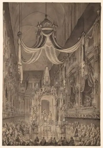 Funeral for Marie-Thérèse of Spain, Dauphine of France, in the Church of Nôtre Dame, Paris, on November 24, 1746, by Charles-Nicolas Cochin
