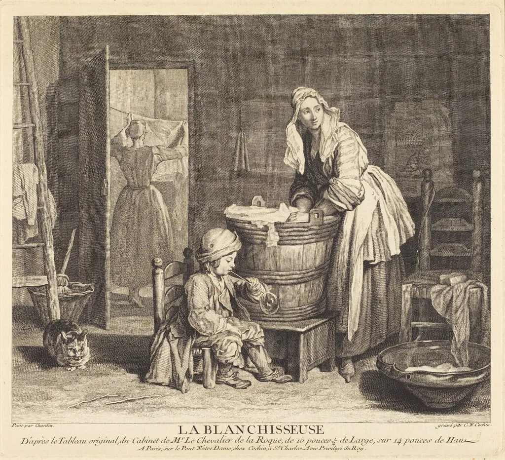 La Blanchisseuse, by Charles-Nicolas Cochin I, ink, 1739