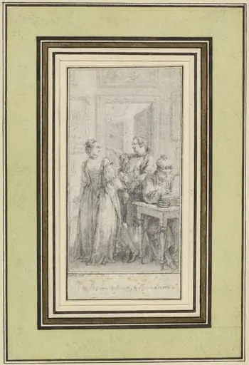 Eighth Day, First Story, Madonna Ambruogia Gives Her Husband the Two Hundred Florins She Was Given by Gulfardo in Payment for Her Favors, by Charles-Nicolas Cochin II