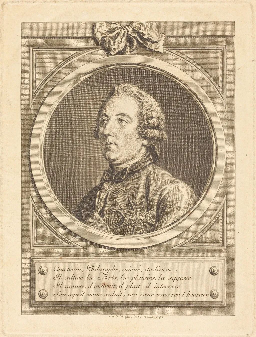 Louis Cesar de La Baume-le-Blanc, by Charles-Nicolas Cochin II, ink, 1757