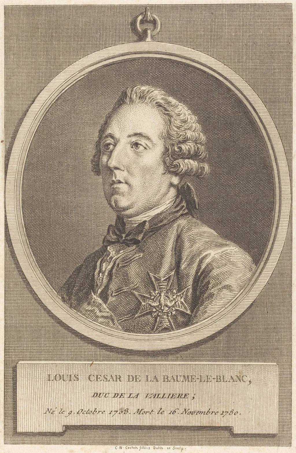 Louis Cesar de La Baume-le-Blanc, by Charles-Nicolas Cochin II, ink, 1752