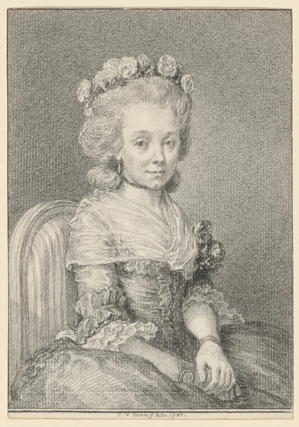 Mademoiselle Grogniard, Dame de Saint-Just, by Charles-Nicolas Cochin II, chalk, 1781