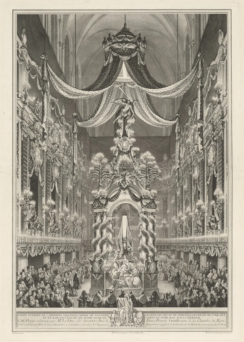 Pompe funèbre de Catherine Opalinska, by Charles-Nicolas Cochin II, ink, 1746
