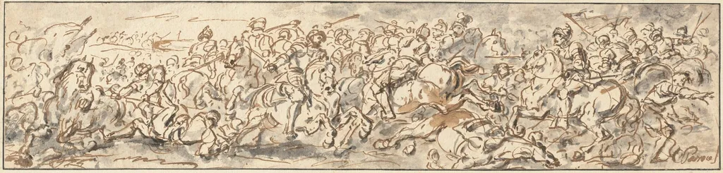Cavalry Battle, by Charles Parrocel, ink, 1720