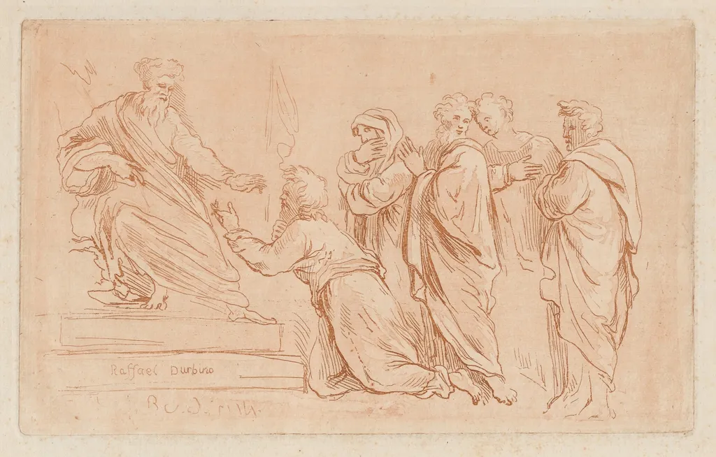 Adonias Imploring the Grace of Solomon or Jeroboam Kneeling before Rehoboam, by Charles-Paul-Jean-Baptiste de Bourgevin Vialart de Saint-Morys, ink, 1782
