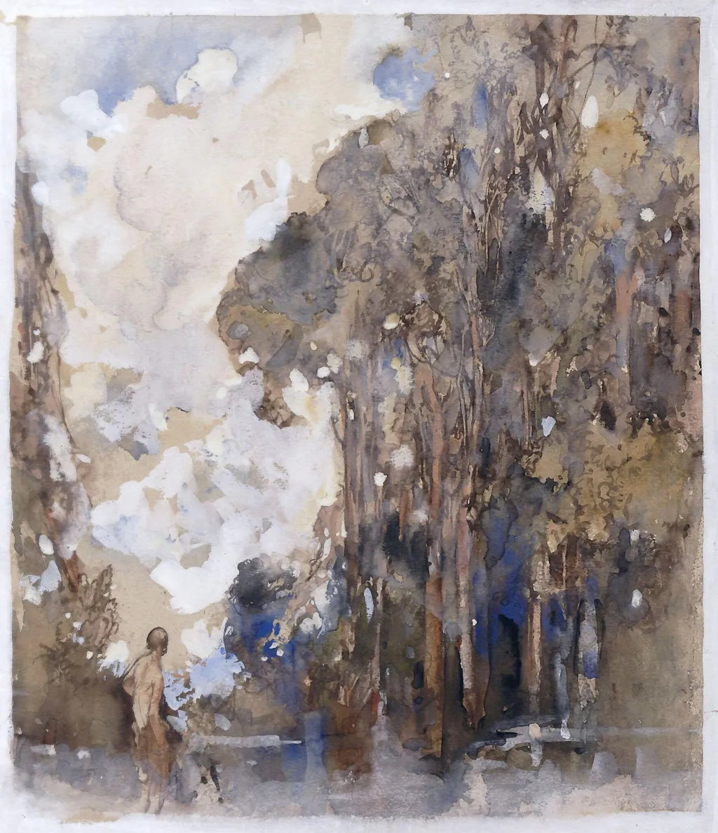 Figure in a Pool in a Wood, by Charles Robinson, watercolor, 1930