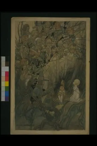 Goblins cross-examining a baby whom one of the has captured