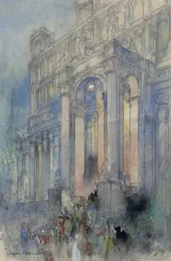 Revellers arriving at a palace