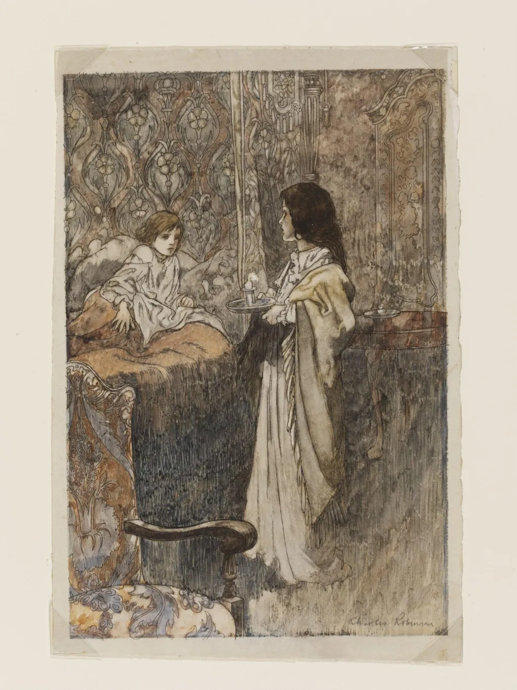 ‘Who are you?’ he said at last. ‘Are you a ghost?’, by Charles Robinson, 1911