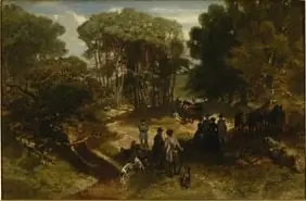 Jagershalte in een bos., by Charles Rochussen