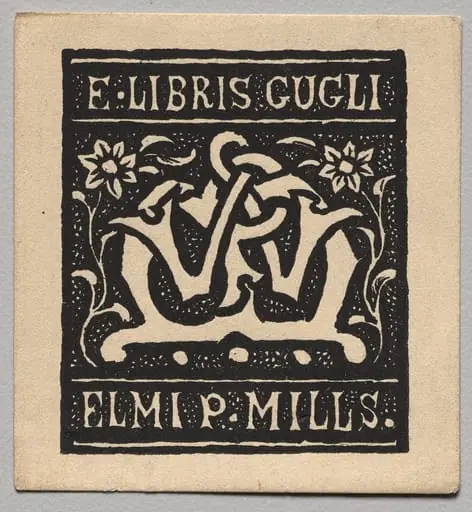 Bookplate: Elmi P. Mills, by Charles Samuel Keene