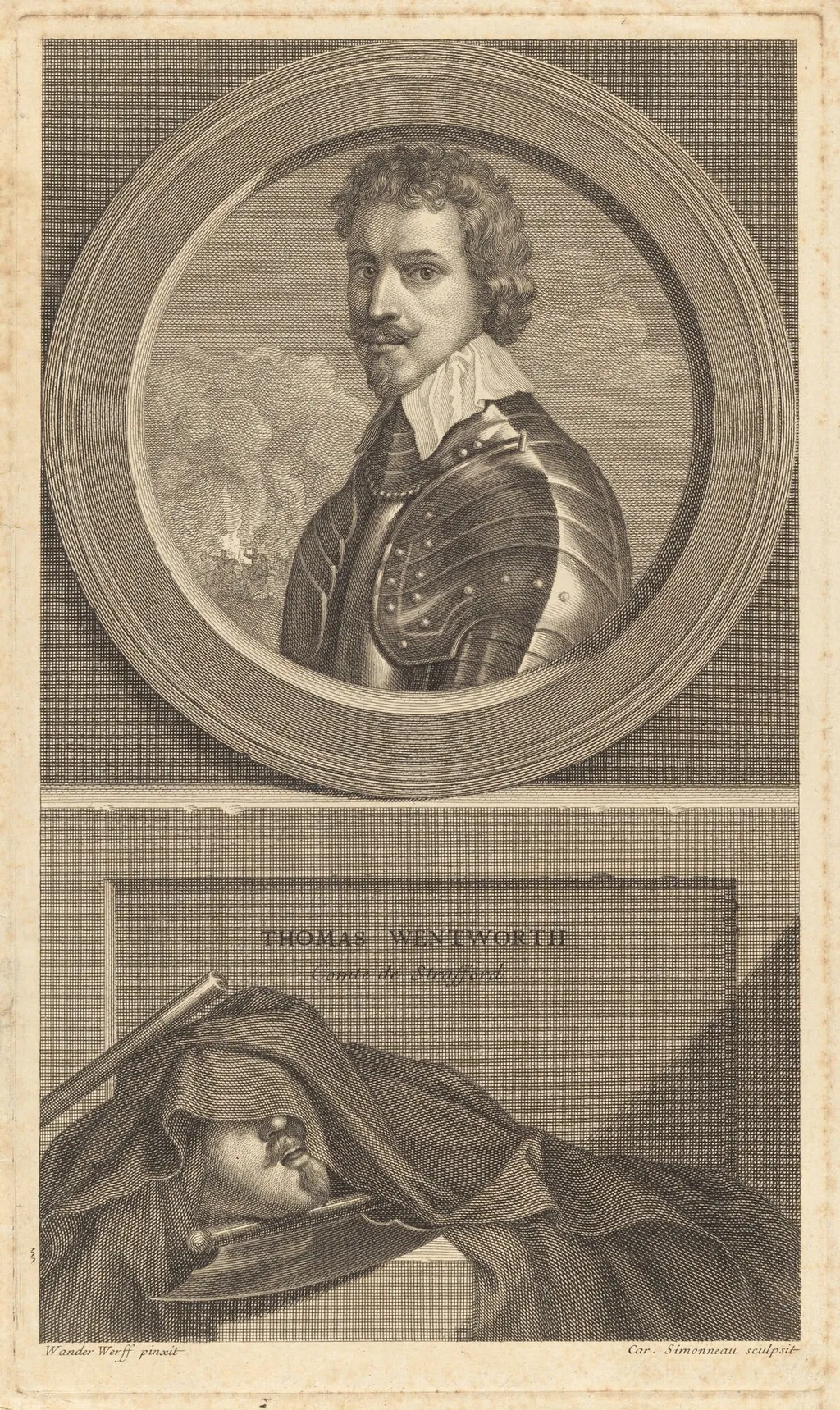 Thomas Wentworth, Comte de Strafford, by Charles Simonneau, ink, 1697
