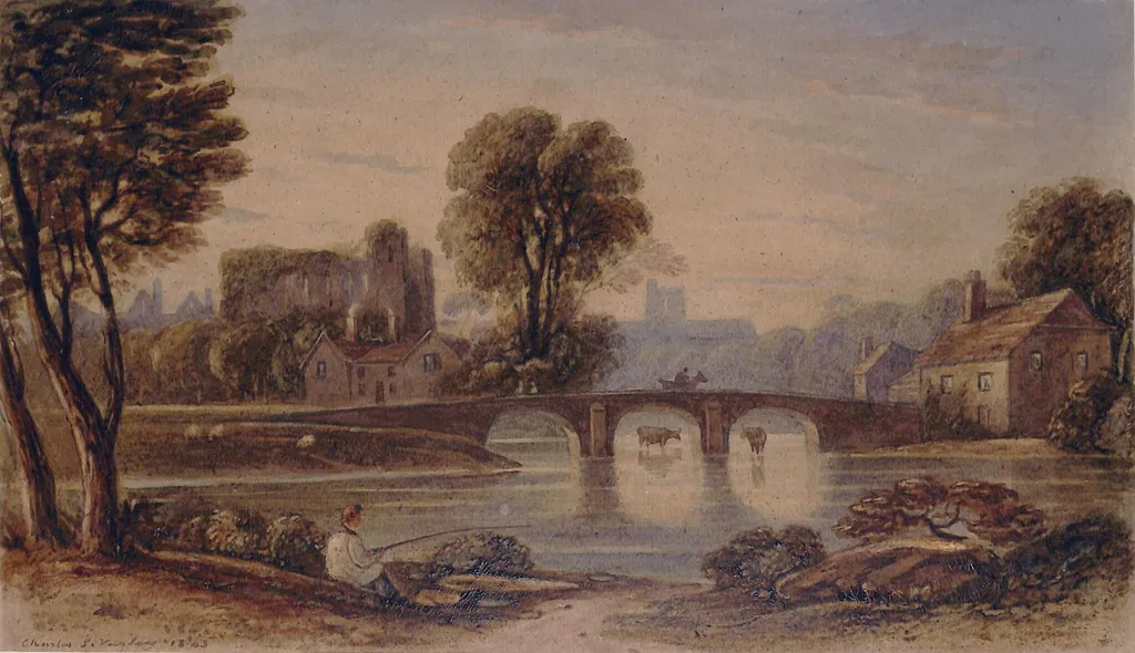 Landscape with bridge, by Charles Smith Varley, watercolor, 1843