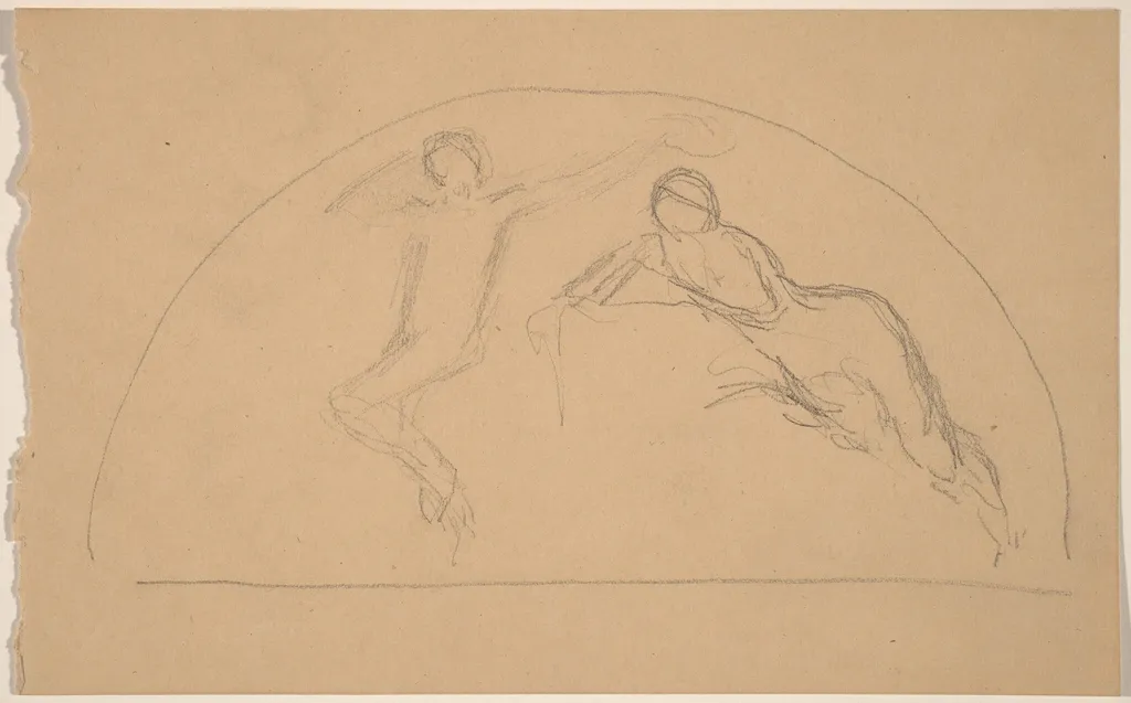 Study of Figures in a Lunette, by Charles Sprague Pearce, graphite, 1894