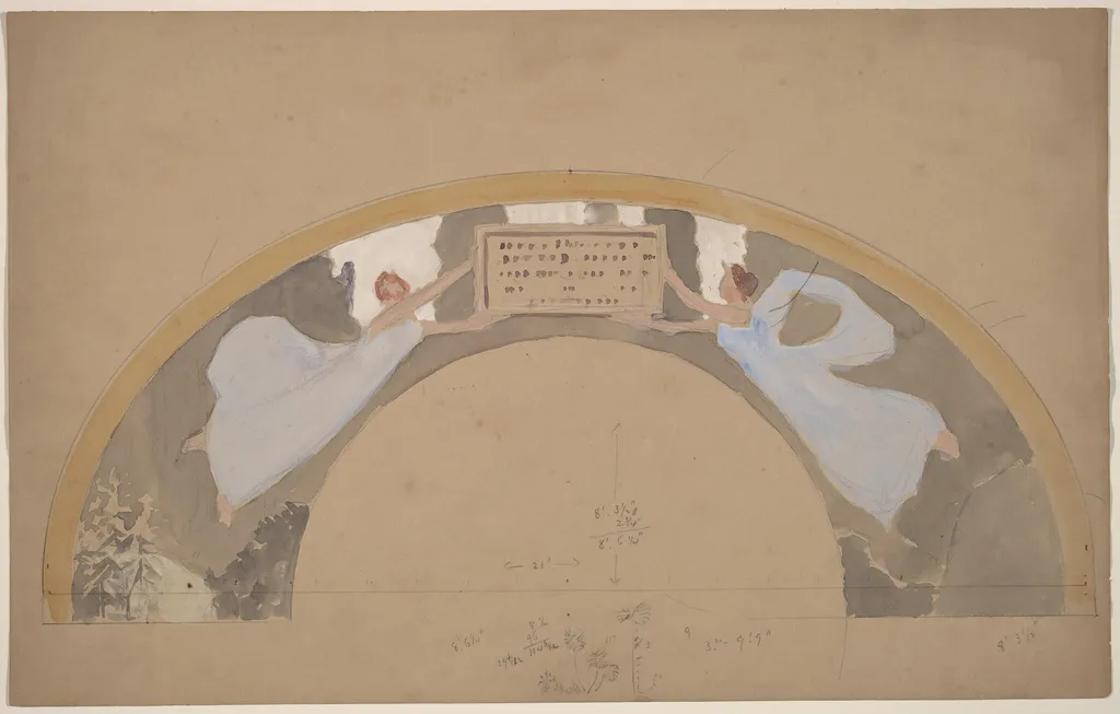 Study of Two Female Figures in Arched Border, by Charles Sprague Pearce, gouache, 1894