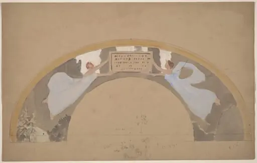 Study of Two Female Figures in Arched Border, by Charles Sprague Pearce