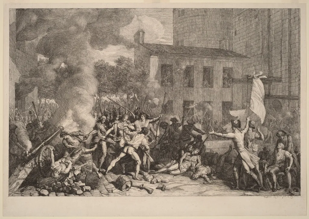 Prise de la Bastille, le 14 Juillet 1789, by Charles Thévenin, ink, 1790