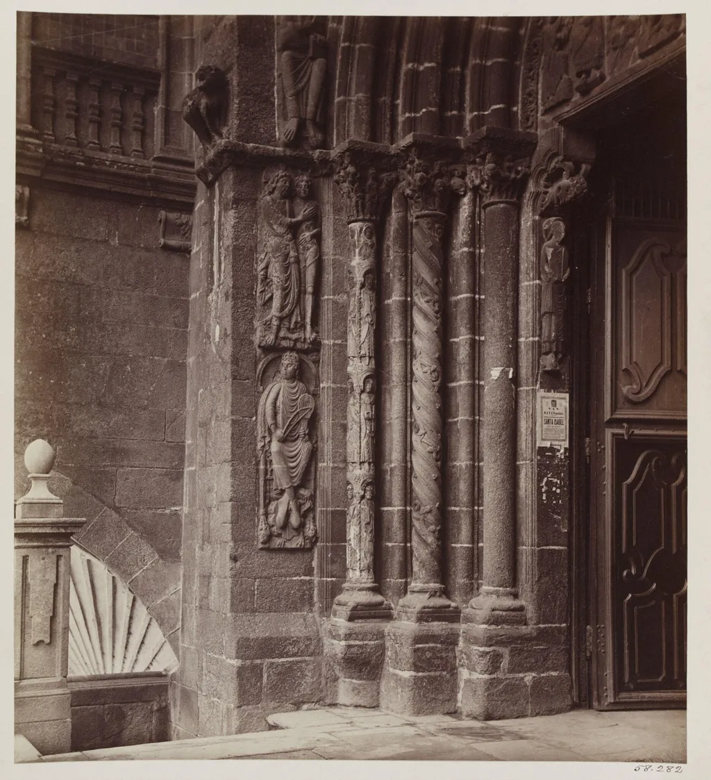 Cathedral, Santiago, Spain, detail of sculpture, doorway of South transept, by Charles Thurston Thompson, photographic, 1867