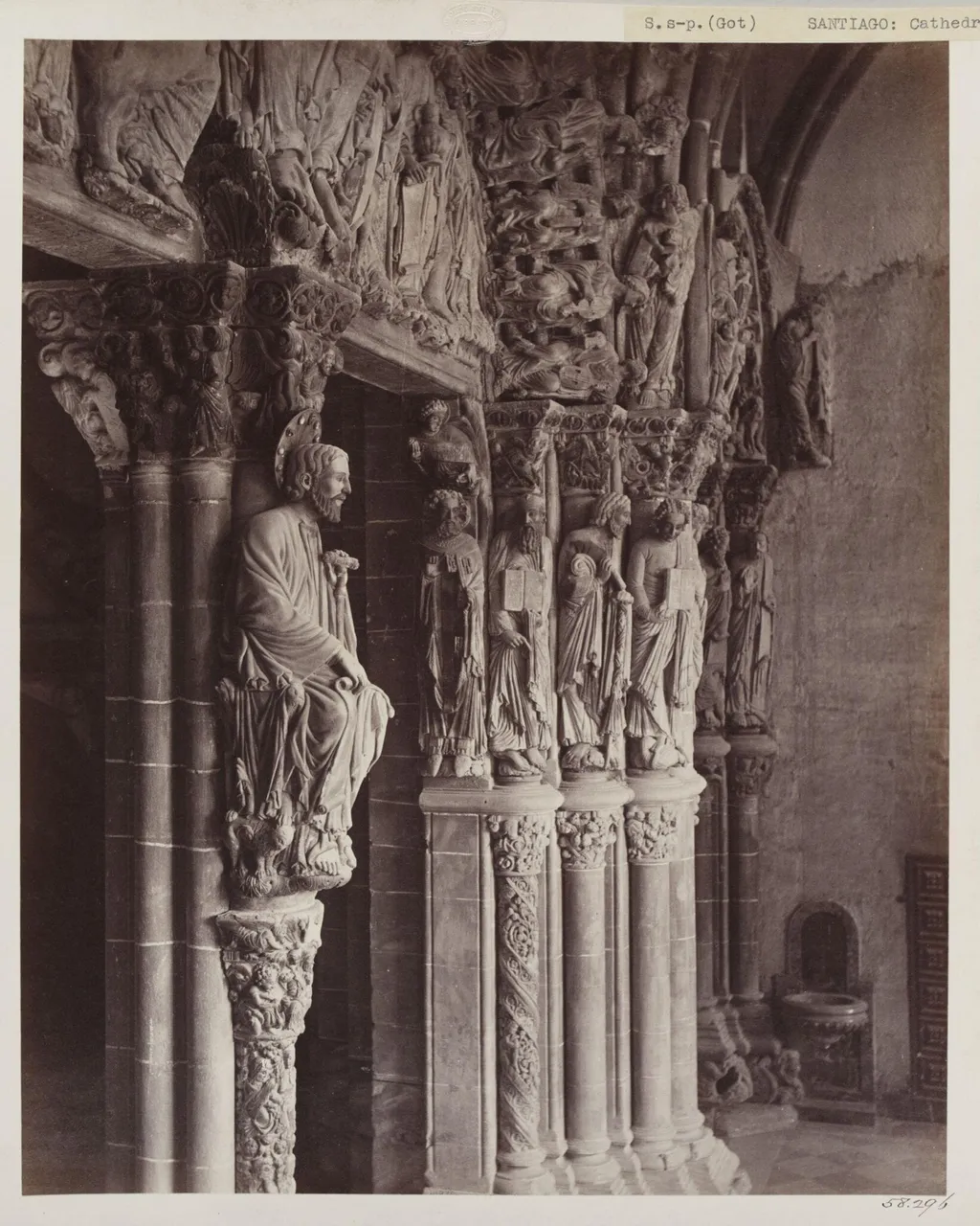 Cathedral, Santiago, Spain, Portico de la Gloria, details of Doorway (No.2), by Charles Thurston Thompson, photographic, 1867