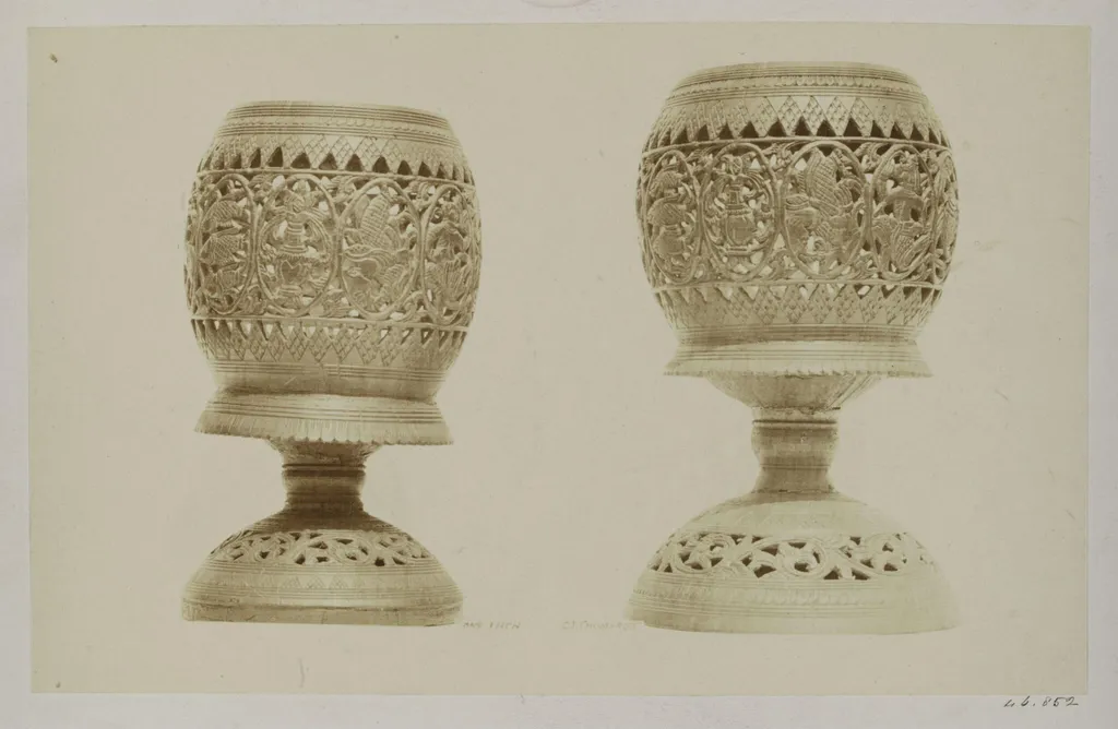 Modern Javanese sculpture, two carved cocoa-nut cups, by Charles Thurston Thompson, photographic, 1864