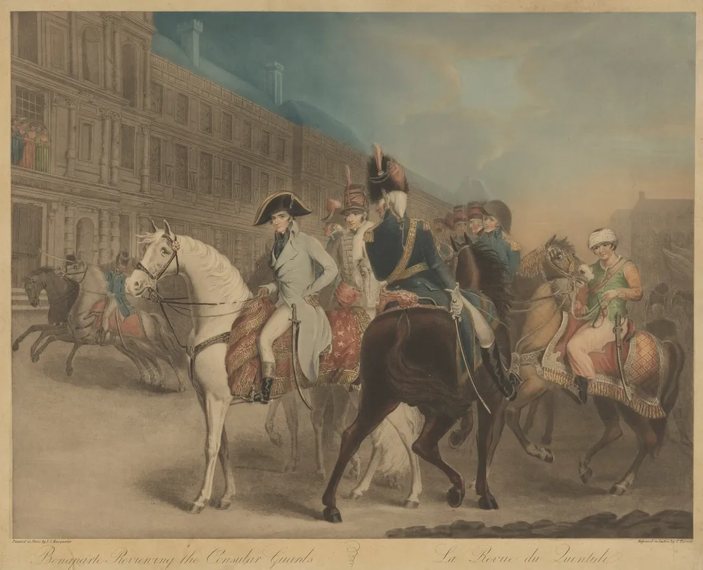 Bonaparte Reviewing the Consular Guard (La Revue du Quintidi), by Charles Turner, ink, 1815