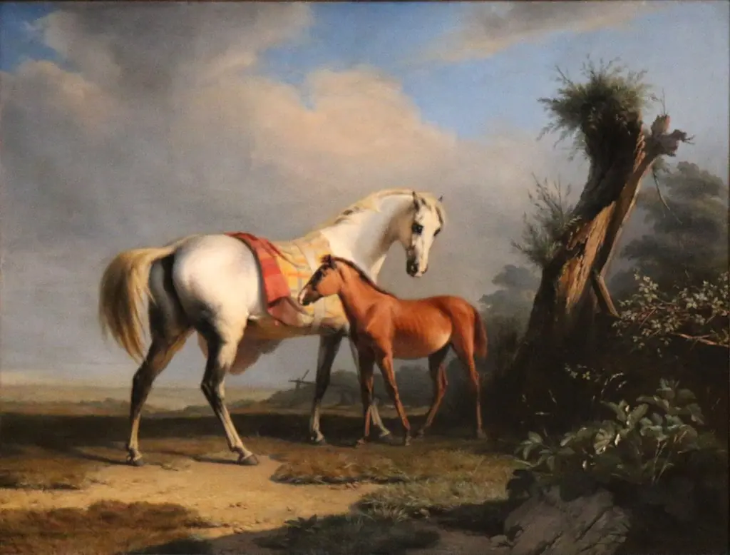 A mare and her foal, by Charles Verlat