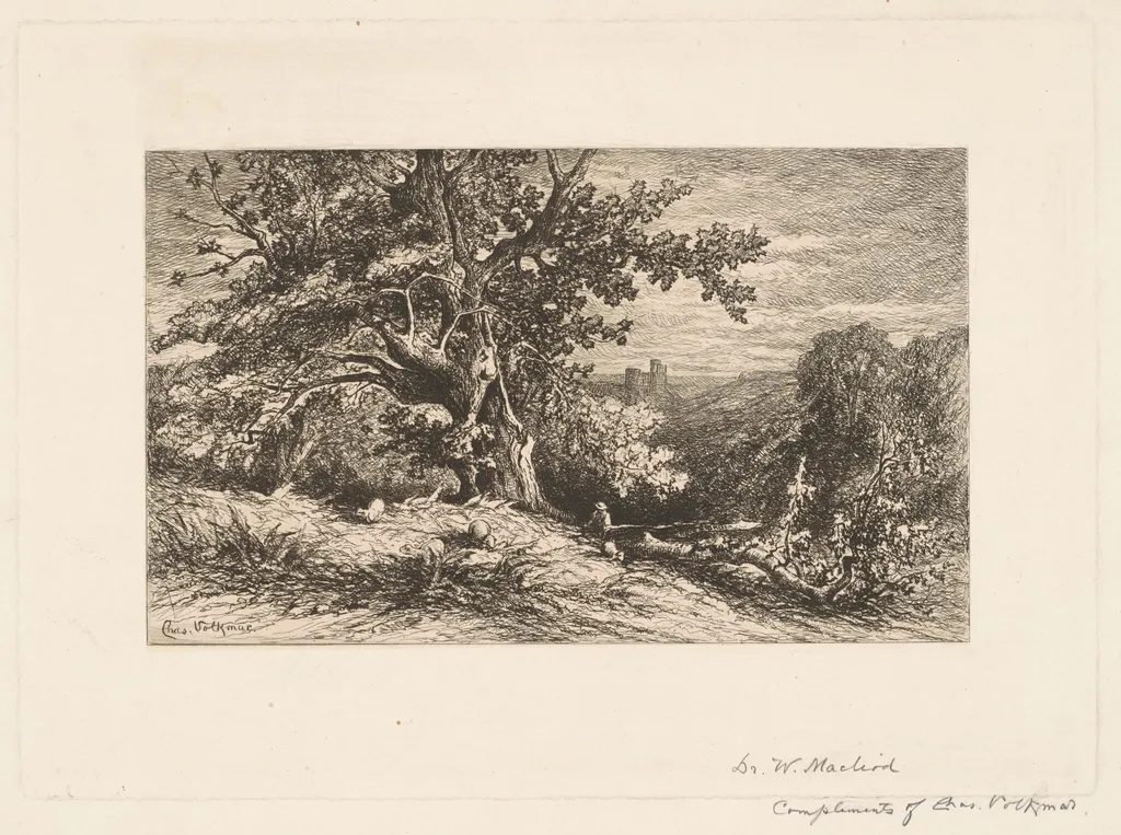Landscape with Fallen Tree, by Charles Volkmar, ink, 1875