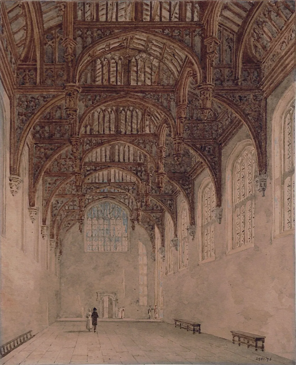 The Great Hall, Hampton Court Palace, by Charles Wild, watercolor, 1800