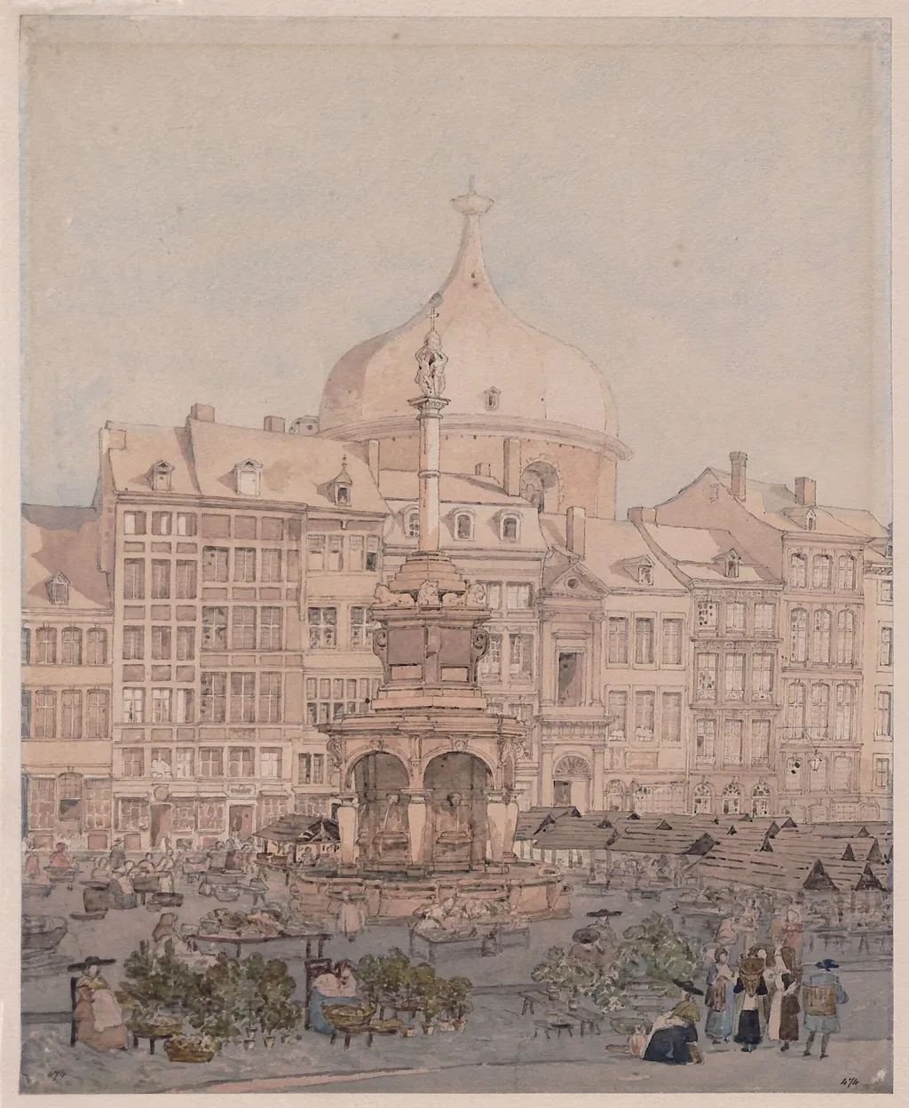 The Market Place, Liège, by Charles Wild, watercolor, 1850