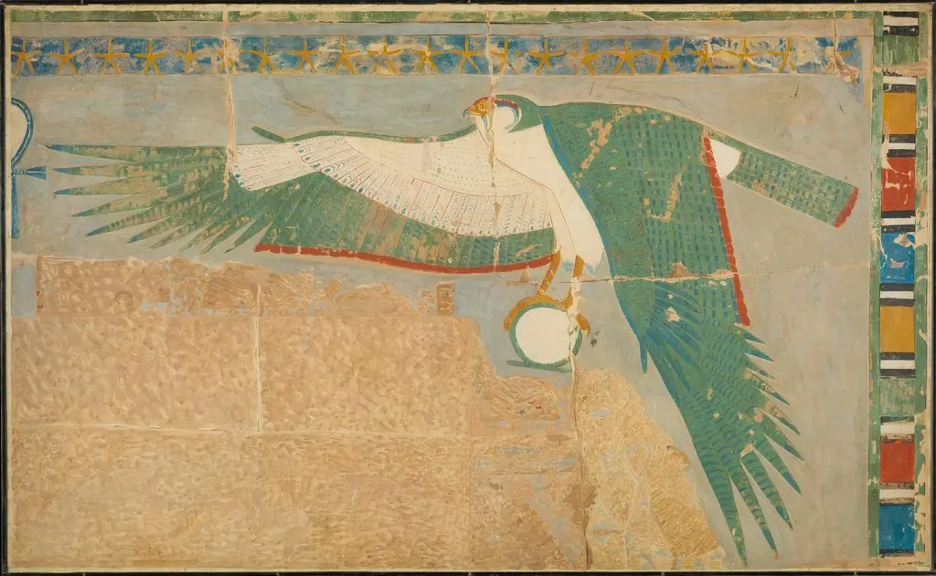 Facsimile of a falcon protecting the king, by Charles Wilkinson
