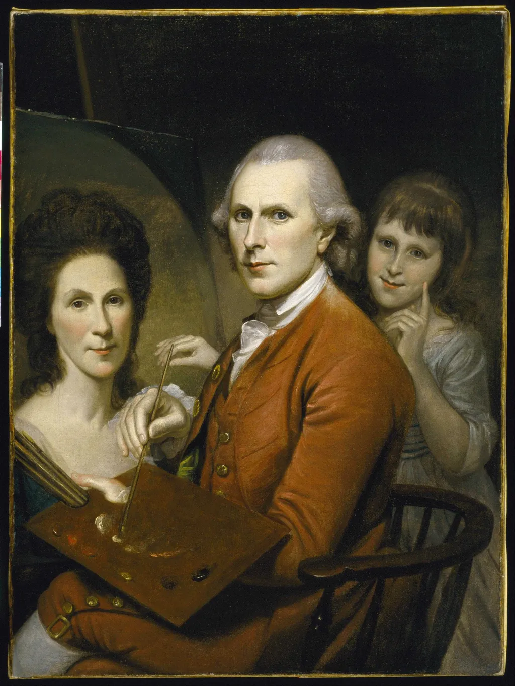 Self-Portrait with Angelica and Portrait of Rachel, by Charles Willson Peale, oil, 1792
