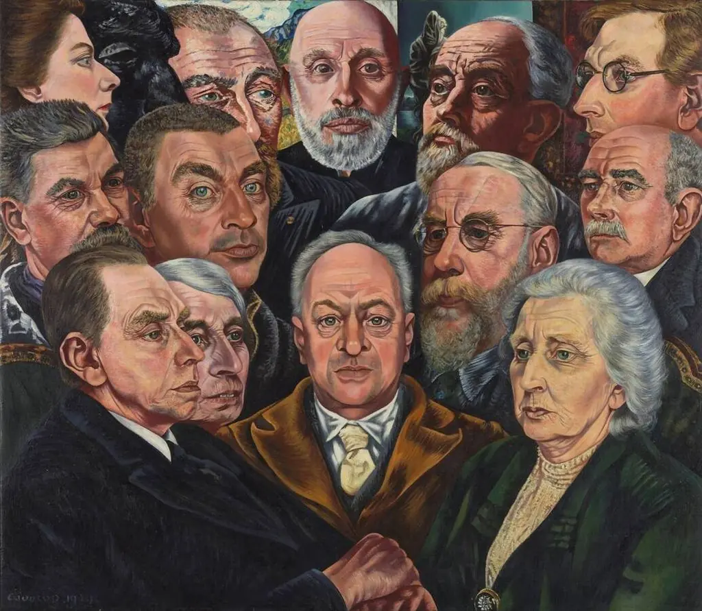 Portretgroep van H.P. Bremmer en zijn vrouw met kunstenaars uit hun, by Charley Toorop