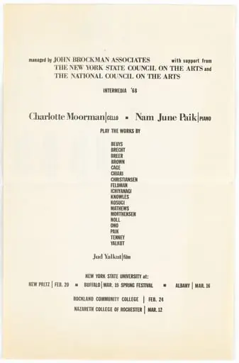 Untitled, by Charlotte Moorman, Designer Unidentified Nam June Paik