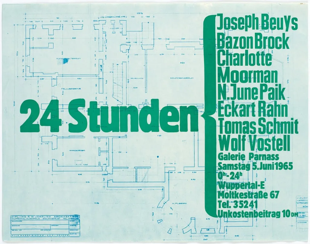 Untitled, by Charlotte Moorman, Nam June Paik, Tomas Schmit, Wolf Vostell, Eckart Rahn, Bazon Brock Joseph Beuys, ink, 1965