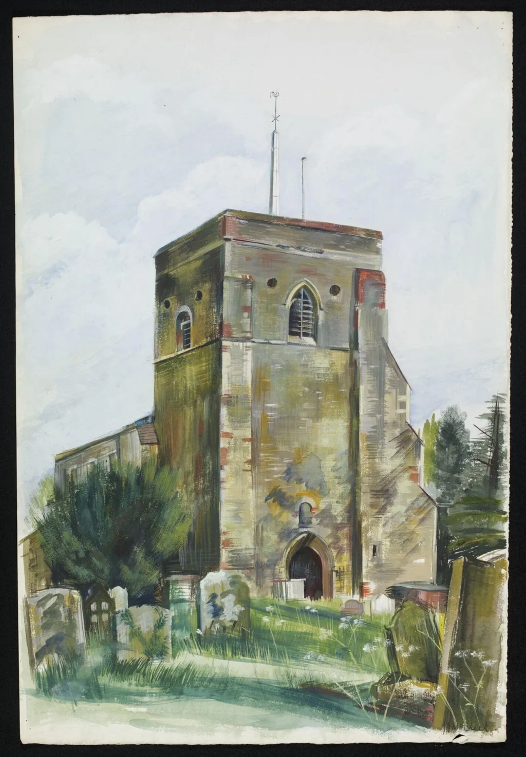 Redbourn Church, by Cheek, watercolor, 1943