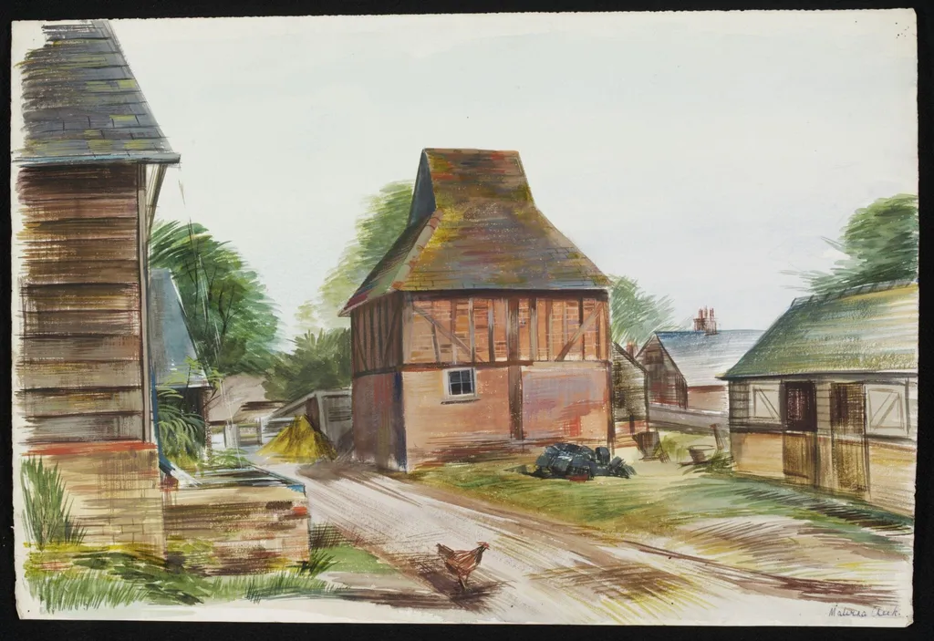 Sixteenth Century Dovehouse, Offley, by Cheek, watercolor, 1943