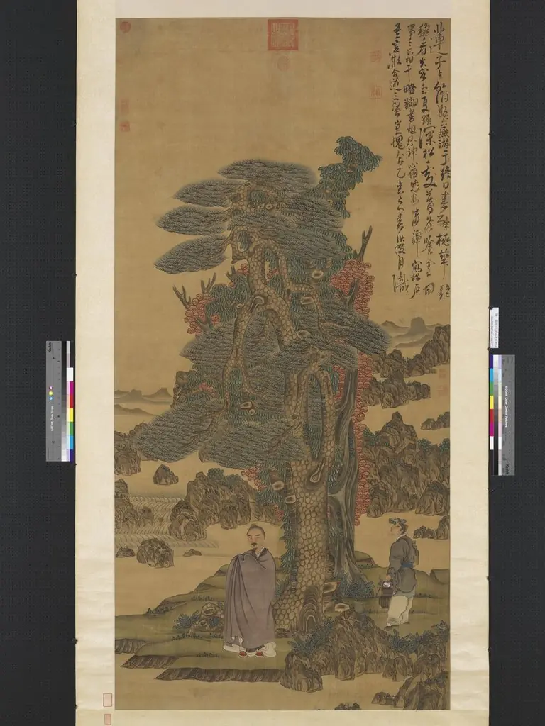 明陳洪綬喬松仙壽圖 軸, by Chen Hongshou