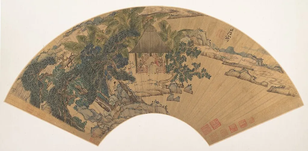 明 陳洪綬 山水圖 扇|Landscape, by Chen Hongshou, ink, 1650