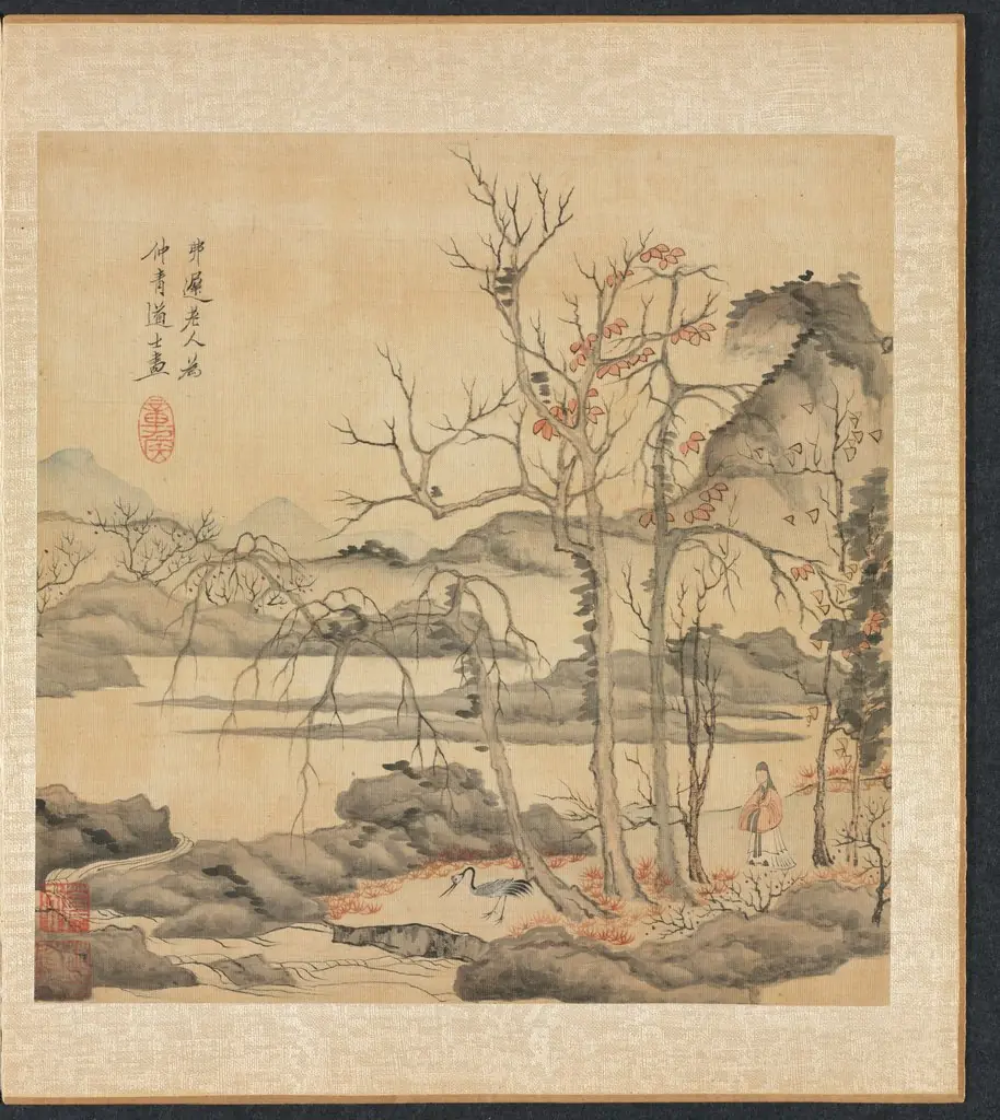 Paintings after Ancient Masters: Daoist and Crane in Autumn Landscape, by Chen Hongshou