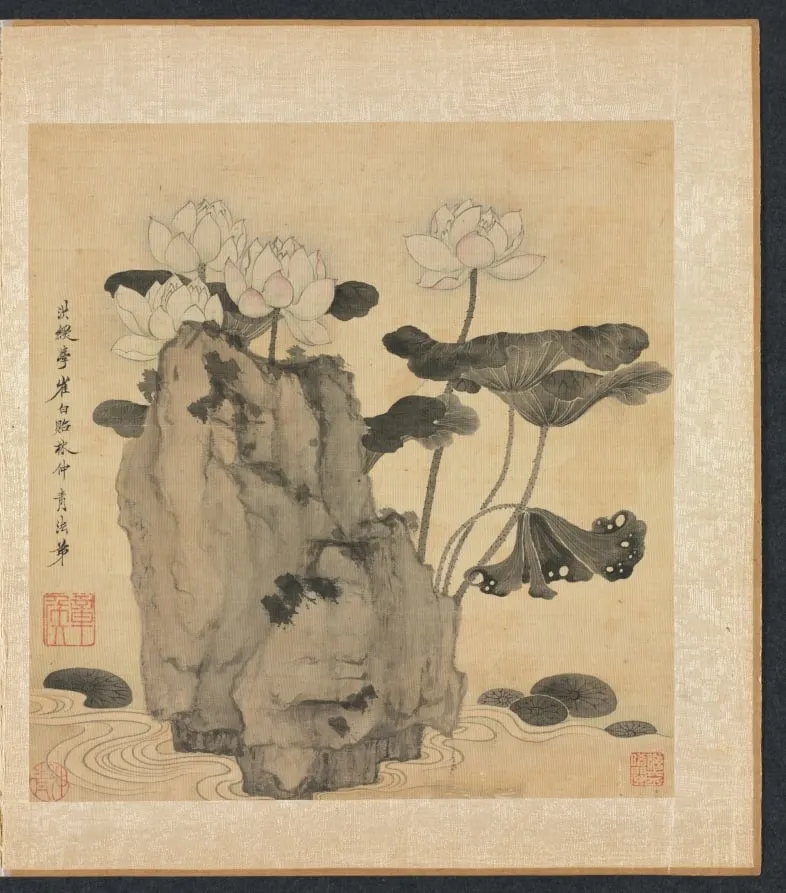 Paintings after Ancient Masters: Lotus and Rocks, by Chen Hongshou, unspecified, 1625