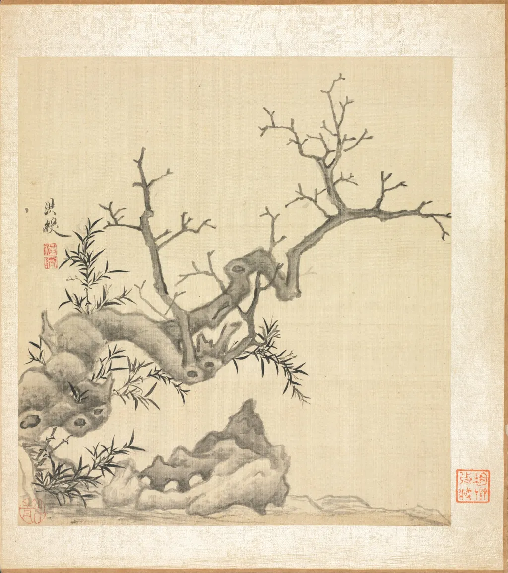 Paintings after Ancient Masters: Rock, Old Tree, and Bamboo, by Chen Hongshou, unspecified, 1625