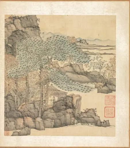 Paintings after Ancient Masters: Scholar Reading in a Thatched Hut by a Waterfall, by Chen Hongshou