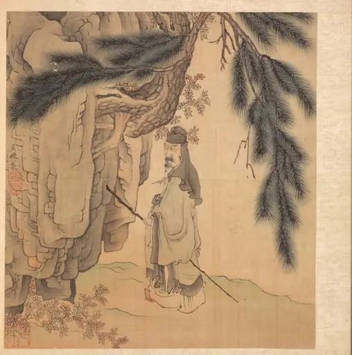 Paintings after Ancient Masters: Scholar with Staff and Brush, by Chen Hongshou