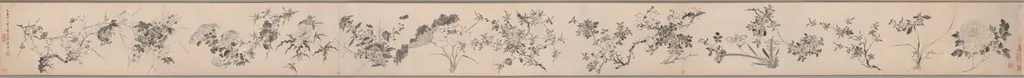 Flowers of the Four Seasons 四季花卉圖, by Chen Jiayan, ink, 1599