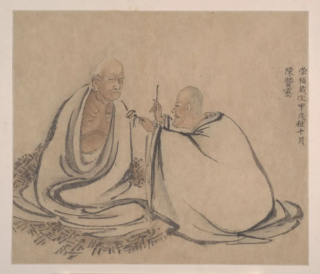 明清/日本江戶時代 (傳) 陳賢 十六羅漢圖 冊|The Sixteen Luohans, by Chen Xian, ink, 1634