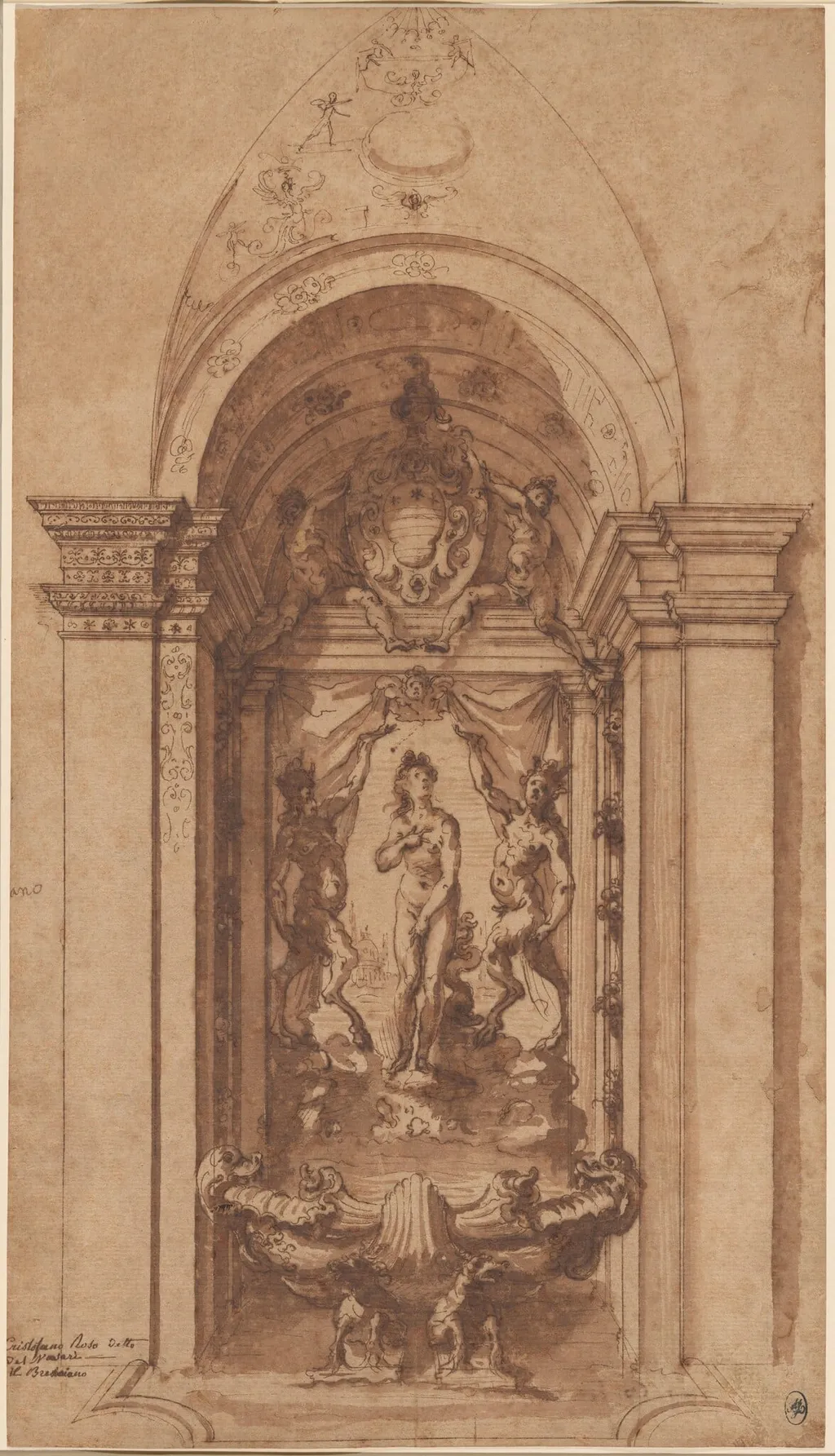 A Design for a Wall Decoration or Fountain, by Cherubino Alberti, chalk, 1594